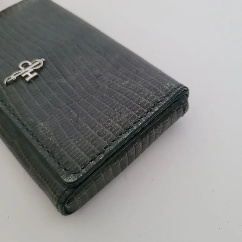 Cole‎ Haan Leather Wallet Compact Buissnes Card Holder Mini Smake Green Small